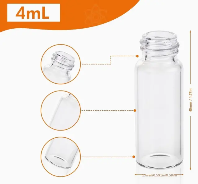 Clear Small Glass Vials with Leak-Proof Screw Caps, 4 mL, 20 Pieces | 4MLVIL