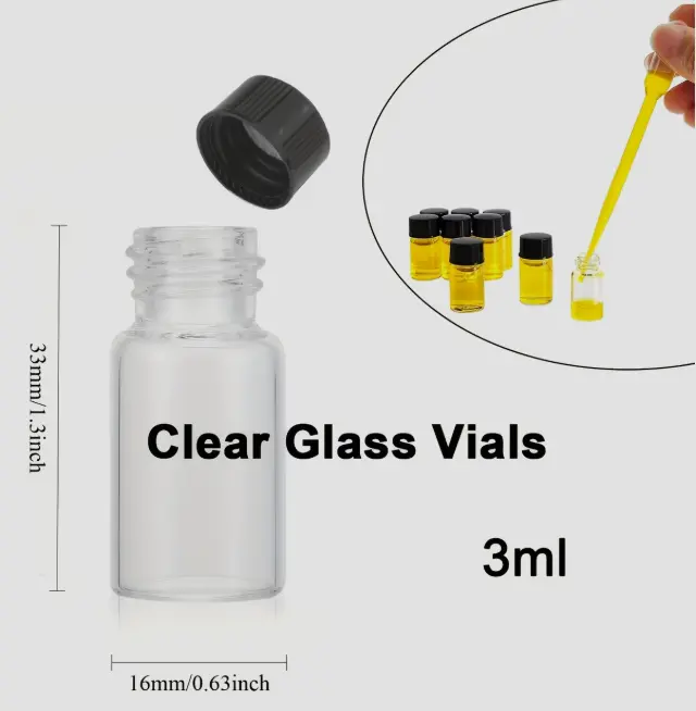 Clear Small Glass Vials with Leak-Proof Screw Caps, 3mL, 100 Pieces | 3MLVIL