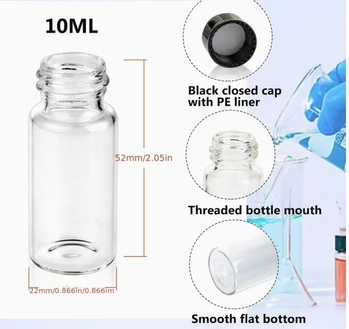 Clear Small Glass Vials with Leak-Proof Screw Caps, 10mL, 20 Pieces | 10MLVIL