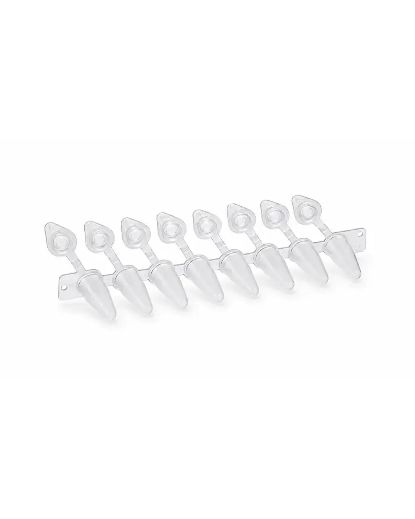 0.2 mL Strip of 8 Tubes, with Attached Flat Caps, PCR Clean