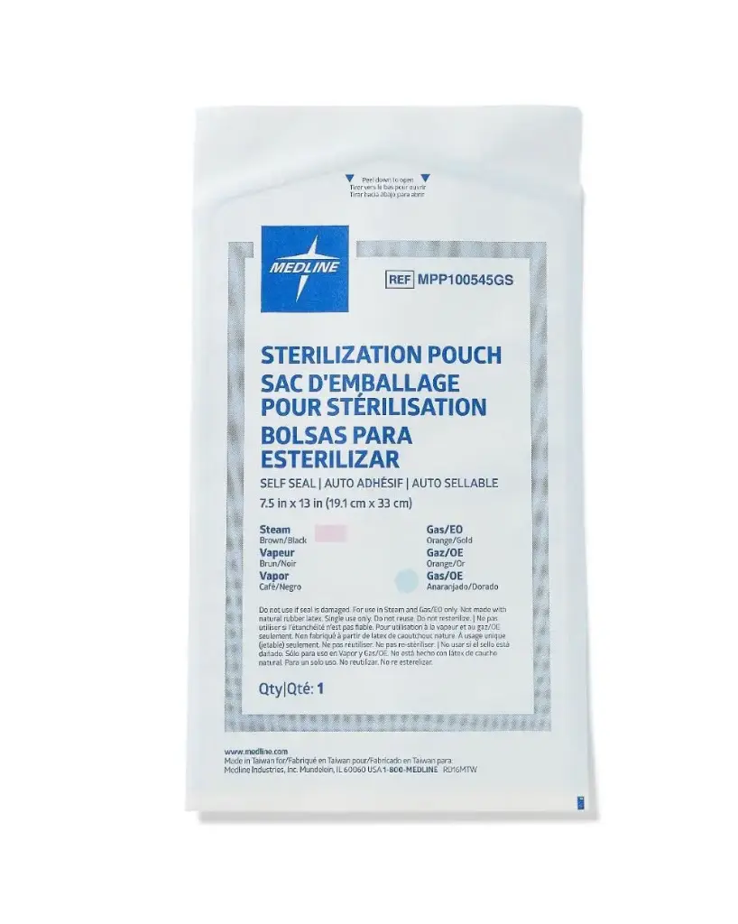 Medline Self-Sealing Steam Sterilization Pouch, 7.5" x 13" (19.05 cm x 33.02 cm) | MPP100545GS