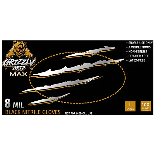 Grizzly Grip Black Diamond Nitrile Gloves - Heavy Duty - (8mil)