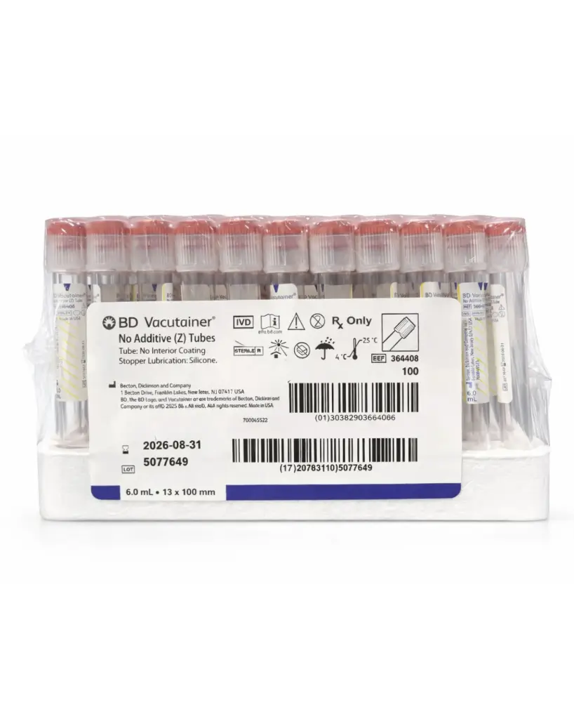 BD Vacutainer No Additive (Z) Plus Tubes 6mL | 100/Box | 366408