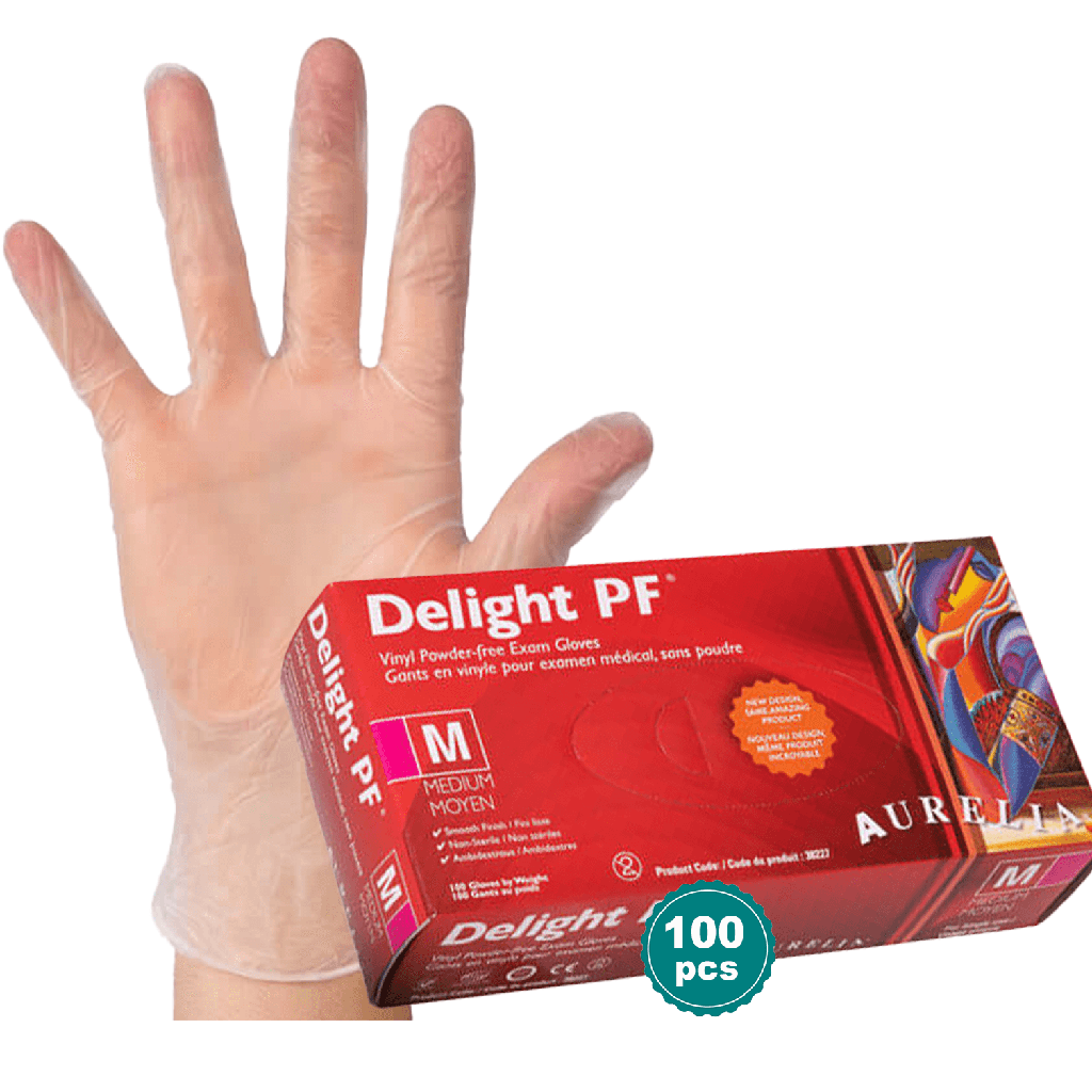 Aurelia Delight PF Vinyl Exam Gloves - Clear White (3.5 mil)