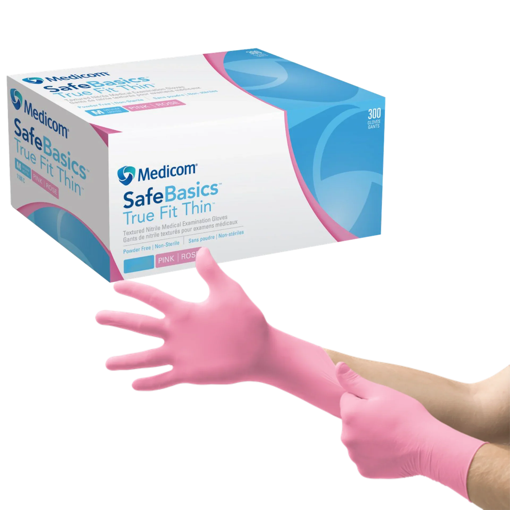 SafeBasics True Fit Thin Nitrile Exam Gloves | Pink Rose | Medium 1186-C