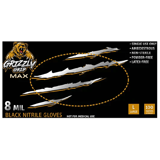 Grizzly Grip Black Diamond Nitrile Gloves - Heavy Duty - (8mil)