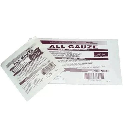 Gauze Sterile Cotton Sponges  2" x 2" - 8 Ply (50 Pouches, 2/PK)