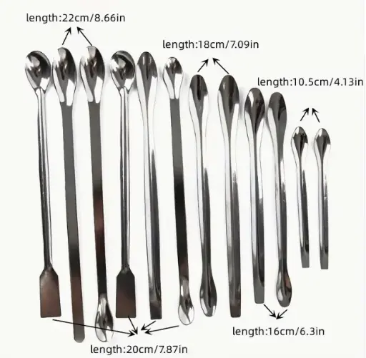 [ASRT12SPN] 12pcs Stainless Steel Lab Spoons - Durable Laboratory Sampling & Mixing Utensils with Spatula - Ideal for Scientific Experiments and Research
