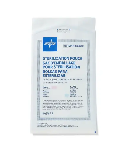 Medline Self-Sealing Steam Sterilization Pouch, 7.5" x 13" (19.05 cm x 33.02 cm) | MPP100545GS