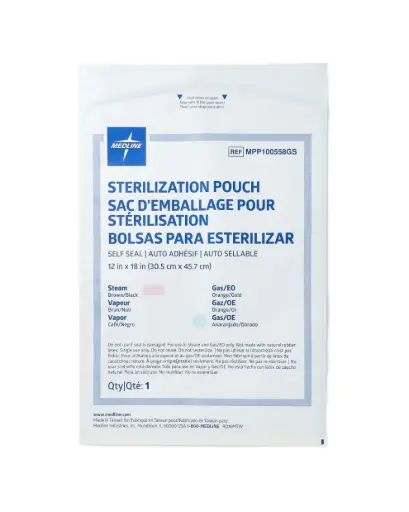 Medline Self-Sealing Steam Sterilization Pouch, 12" x 18" (30.48 cm x 45.72 cm) | MPP100558GS